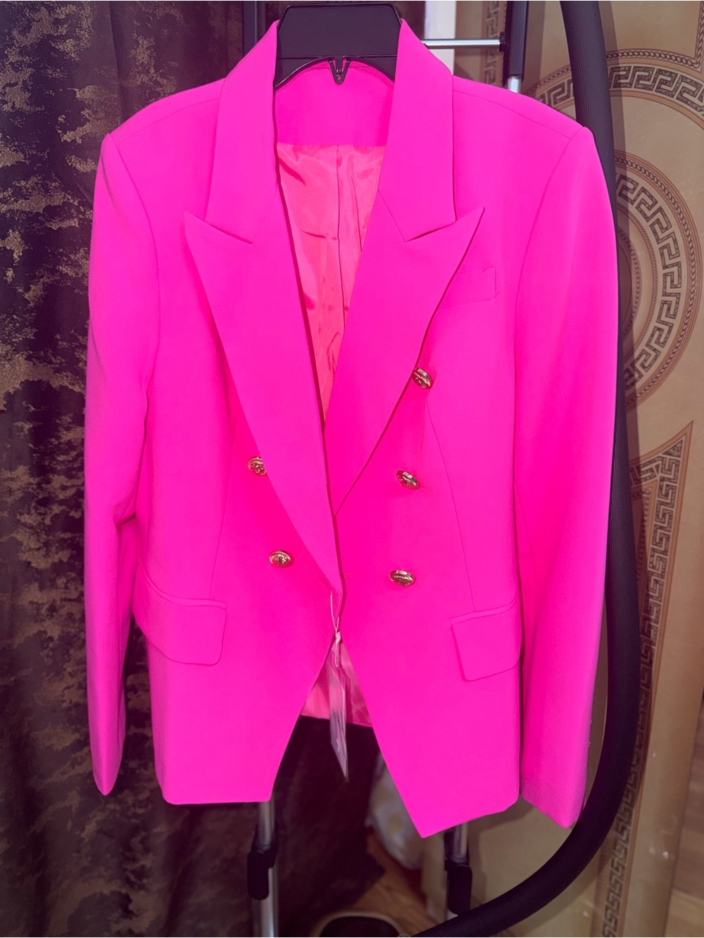 Women's Double-Breasted Bright Pink Blazer Jacket